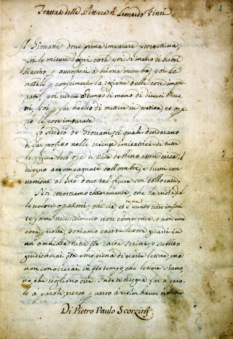 Vai alla pagina Trattato della pittura di Leonardo Vinci, manoscritto